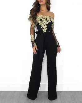 Embroidery Lace Mesh Jumpsuit