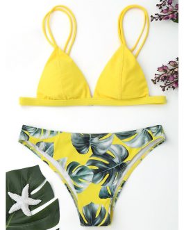 Bikini Set Print Leaves Push-Up Padded