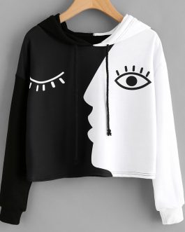 Face Pattern Casual Hoodie